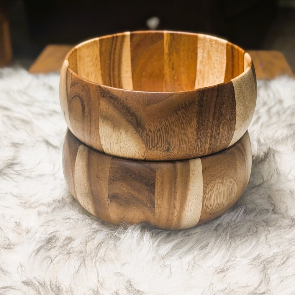Two Decorative Wooden Serving Bowls Thailand